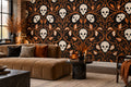 Black Skull Damask Halloween Wallpaper Mural