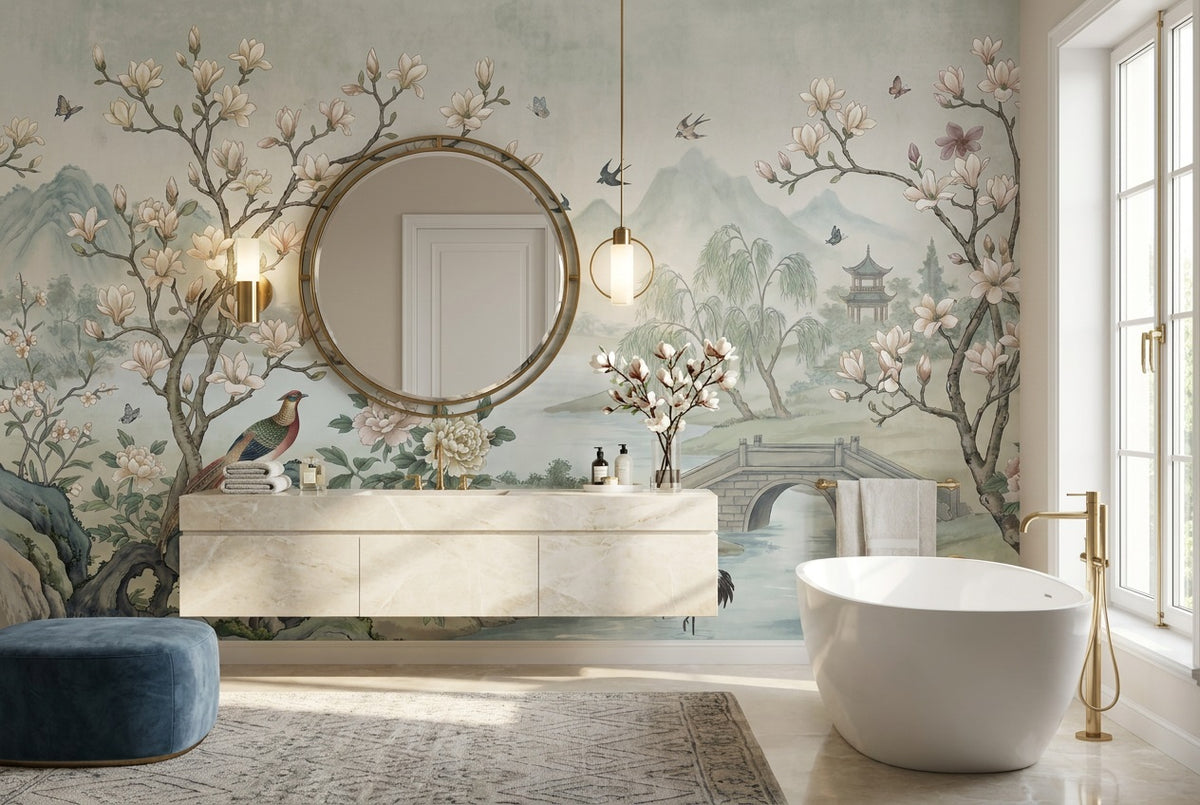 custom mint magnolia wallpaper mural bathroom peel and stick non woven vinyl removable