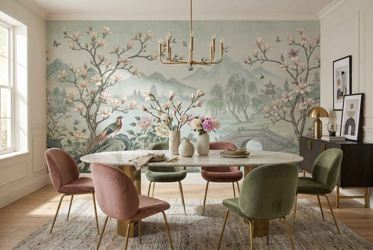 custom mint magnolia wallpaper mural dining peel and stick non woven vinyl removable