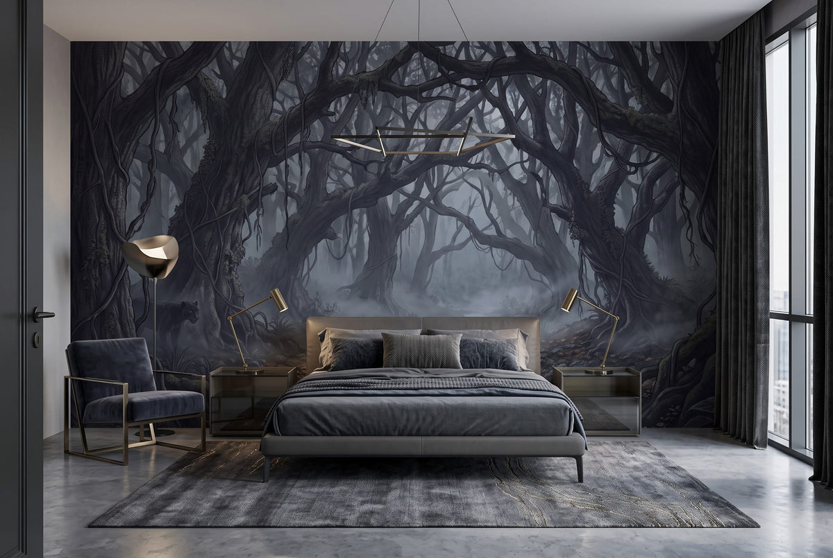 Dark Misty Forest Wallpaper Mural