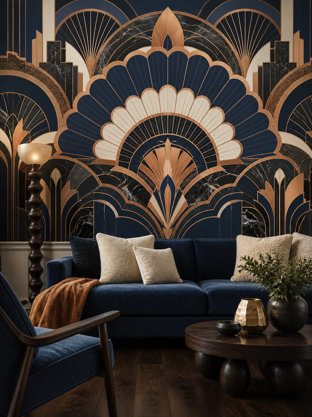 Navy Gold Art Wallpaper Mural product view