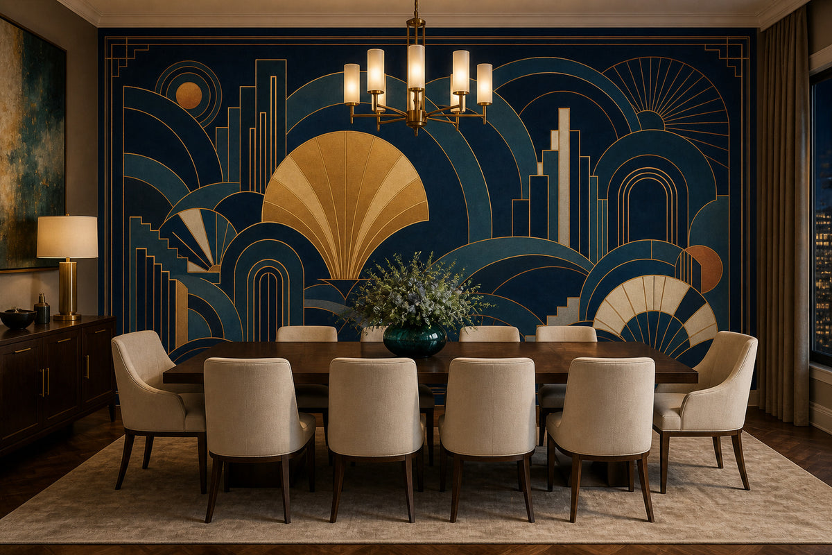 Navy Gold Art Wallpaper Mural product view