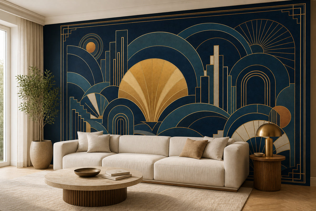 Navy Gold Art Wallpaper Mural product view