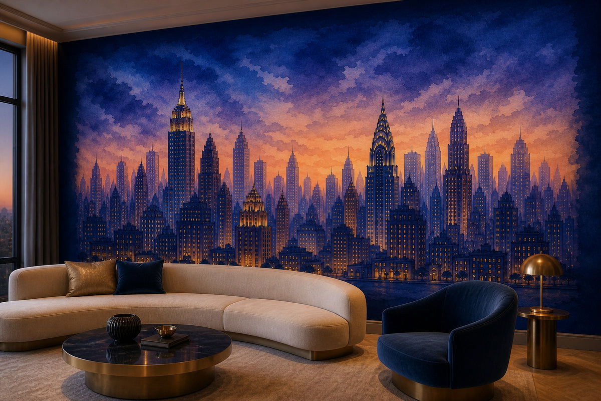 Navy Cityscape Wallpaper Mural product view