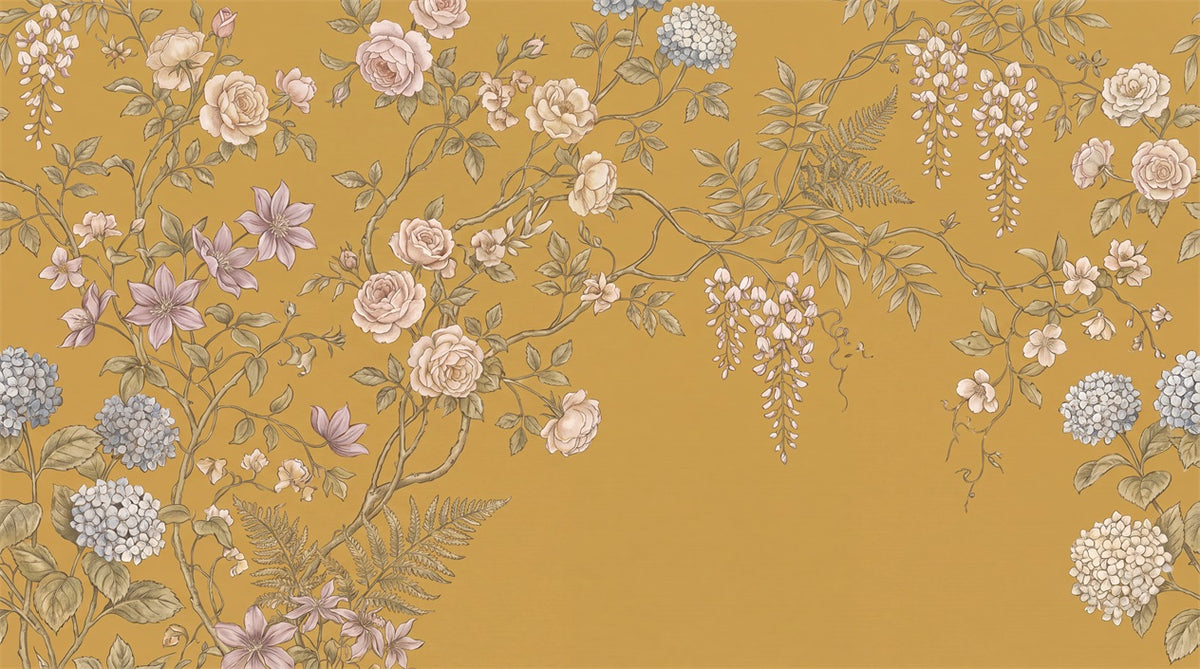 custom ochre floral wall removable non woven vinyl stick on wallpaper mural main