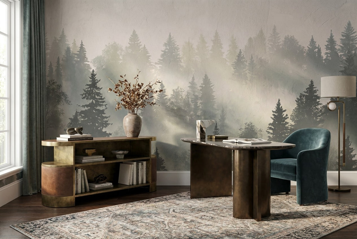 custom office gray forest sunset wallpaper mural stick on vinyl non woven removable