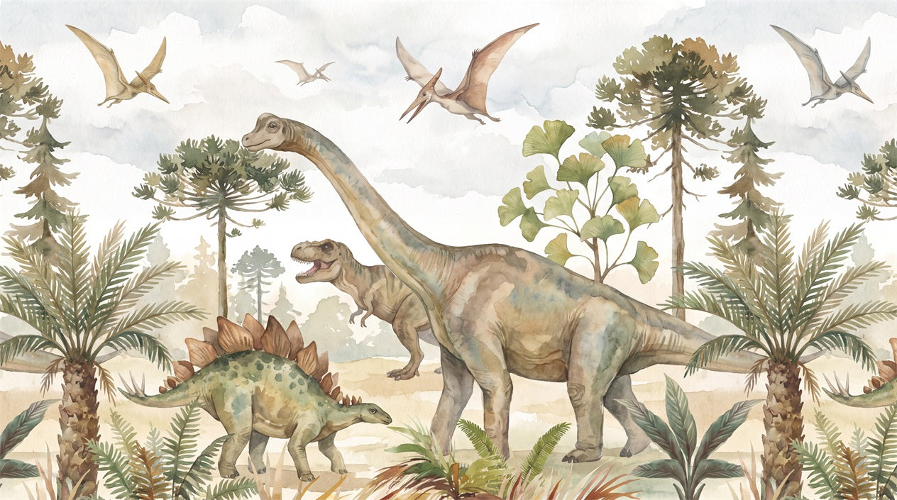 Warm Green Prehistoric Adventure Wallpaper Mural