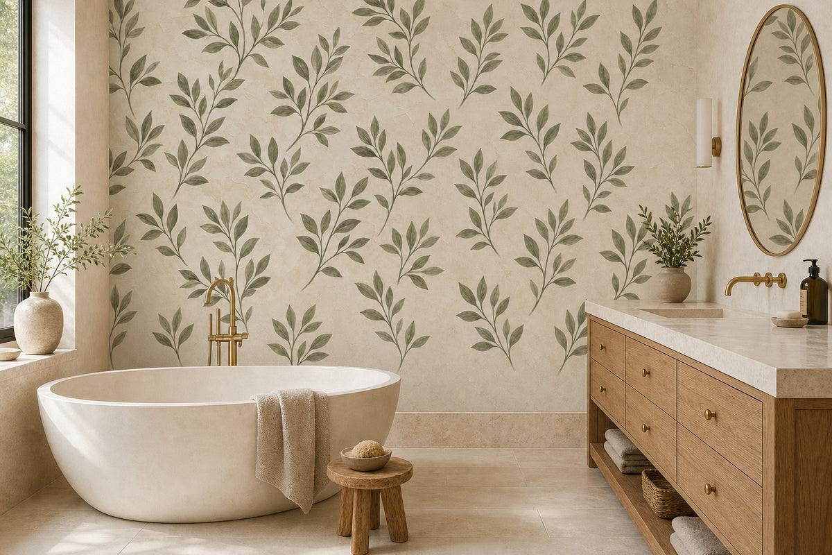Olive Leaf Sprig Wallpaper Mural product view