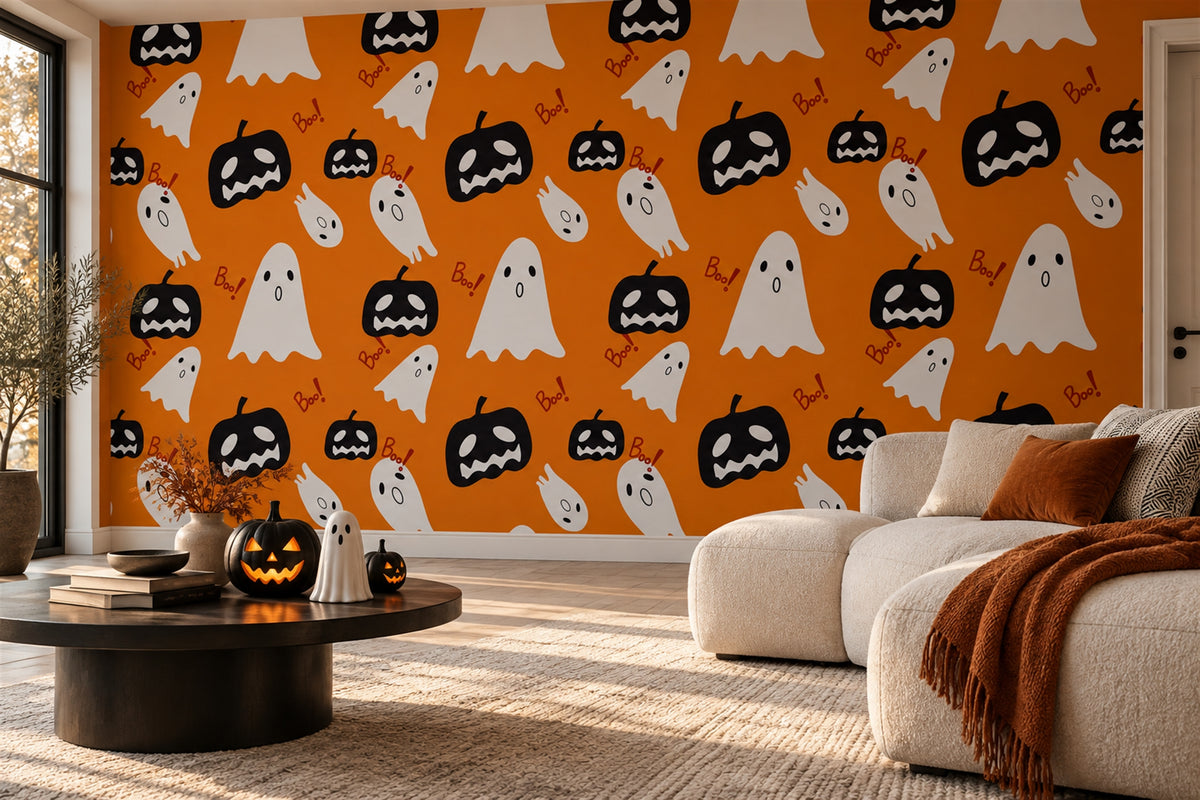 custom orange ghosts wallpaper mural playroom self adhesive non woven vinyl removable