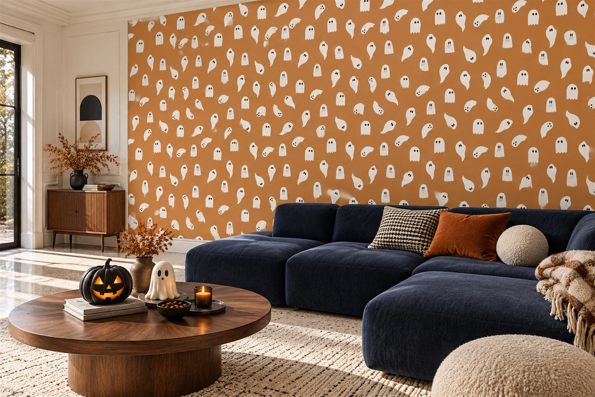 custom orange ghosts wallpaper mural playroom stick on non woven vinyl removable