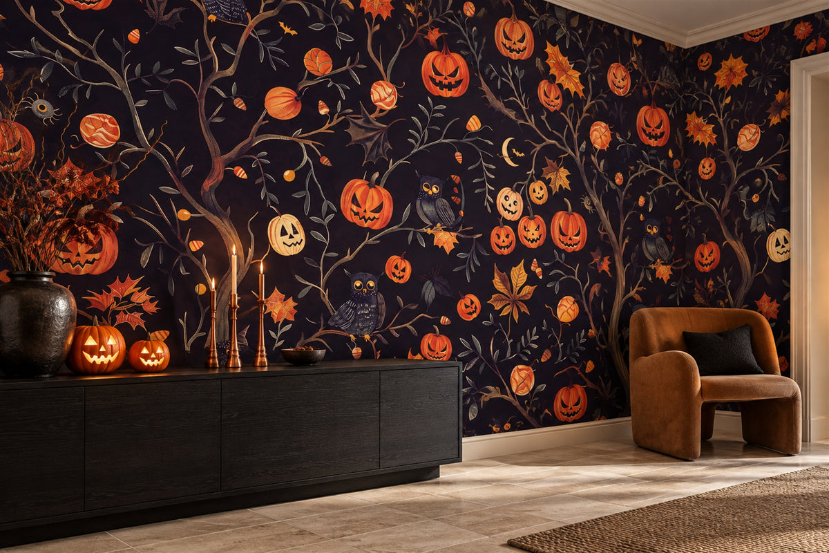 custom orange pumpkins wallpaper mural dining self adhesive non woven vinyl removable