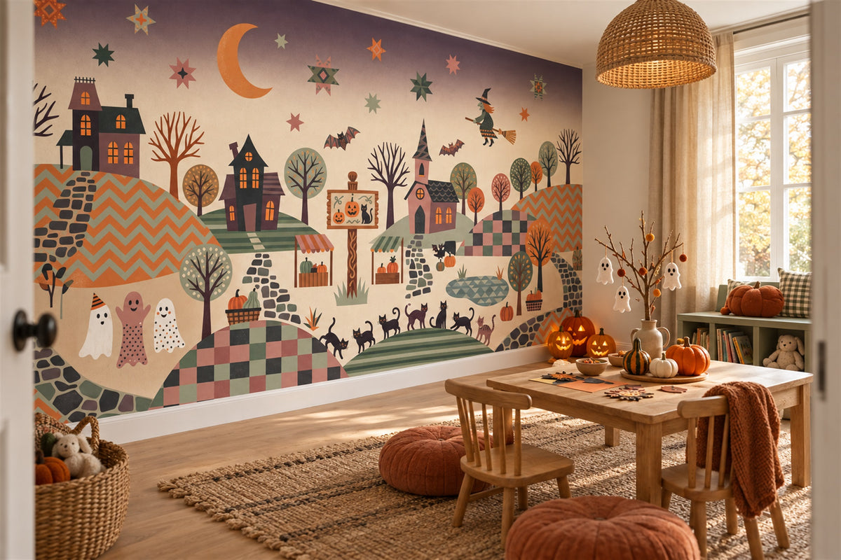 custom orange village wallpaper mural reading nook stick on non woven vinyl removable