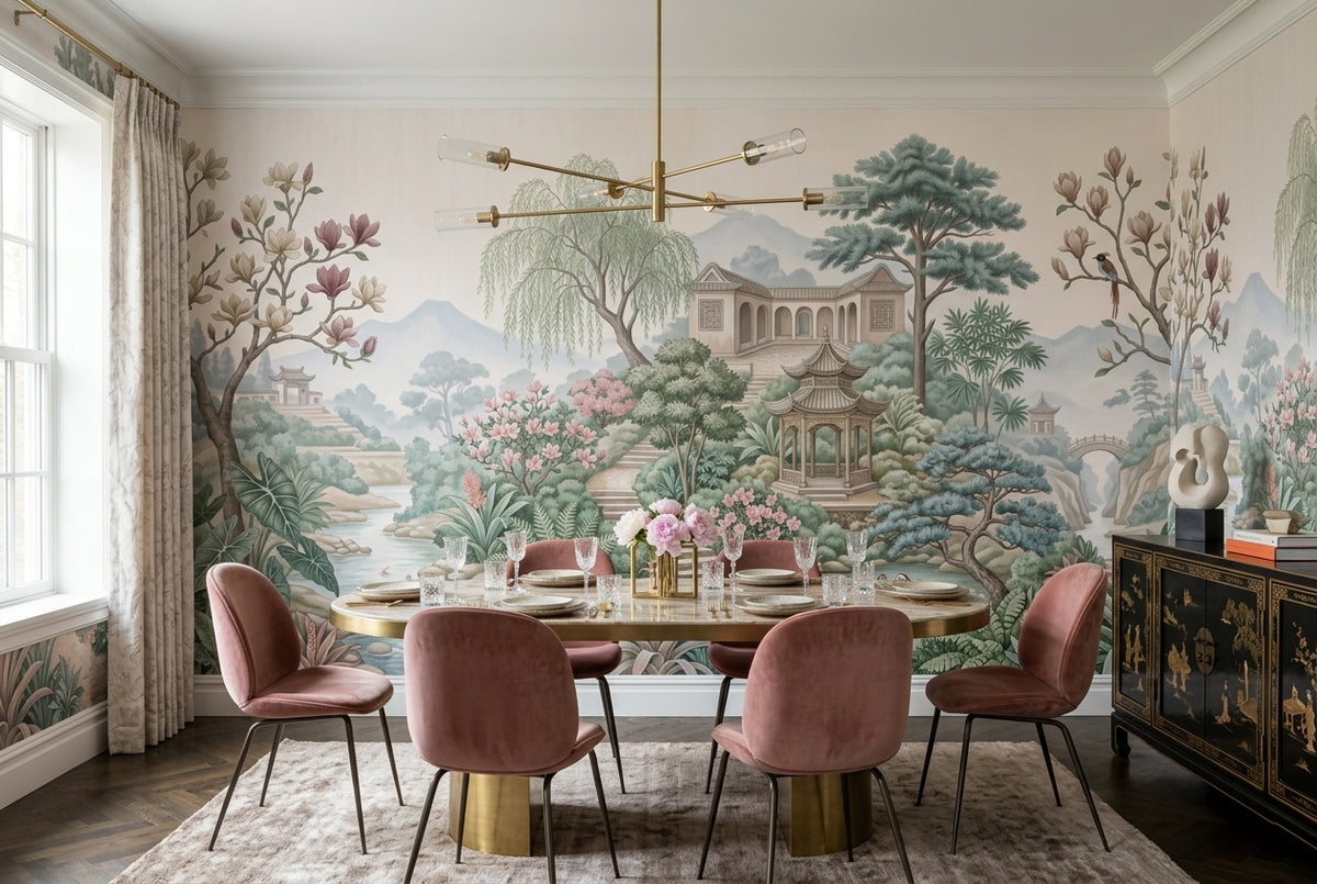 custom pastel chinese garden wallpaper mural dining stick on non woven vinyl removable