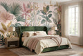 Pink And Green Tropical Leaves Wallpaper Mural