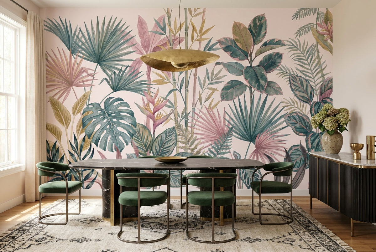 custom pastel leaves wallpaper mural dining peel and stick non woven vinyl removable