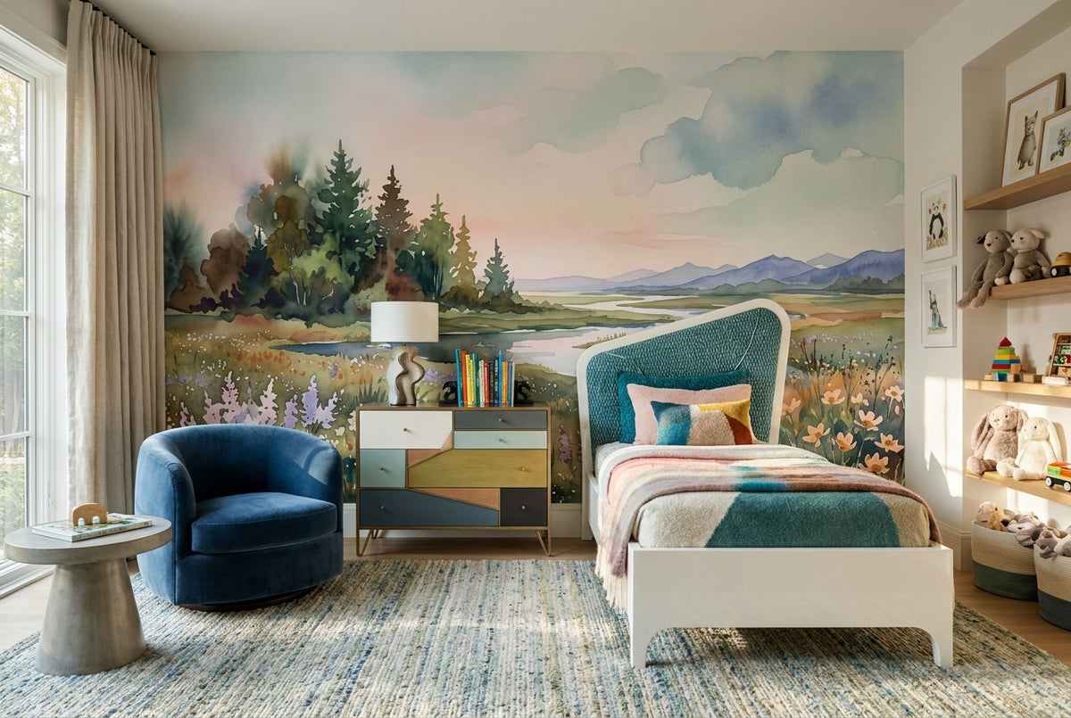 custom pastel meadow kids room removable non woven vinyl self adhesive wallpaper mural