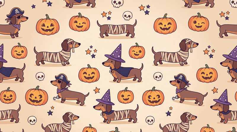 Cream Dachshunds Halloween Wallpaper Mural