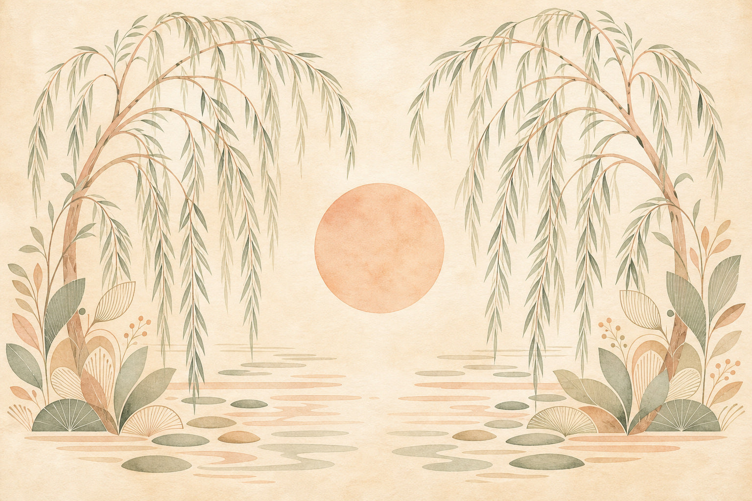 Peach Willow Mid Wallpaper Mural