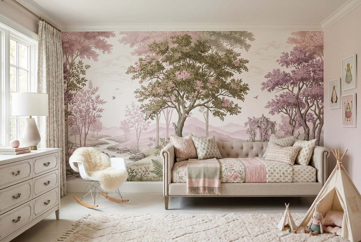 custom pink blossom forest wallpaper mural kids stick on non woven vinyl removable