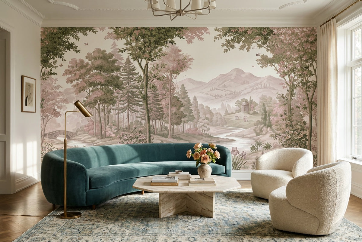 custom pink forest living room removable non woven vinyl self adhesive wallpaper mural