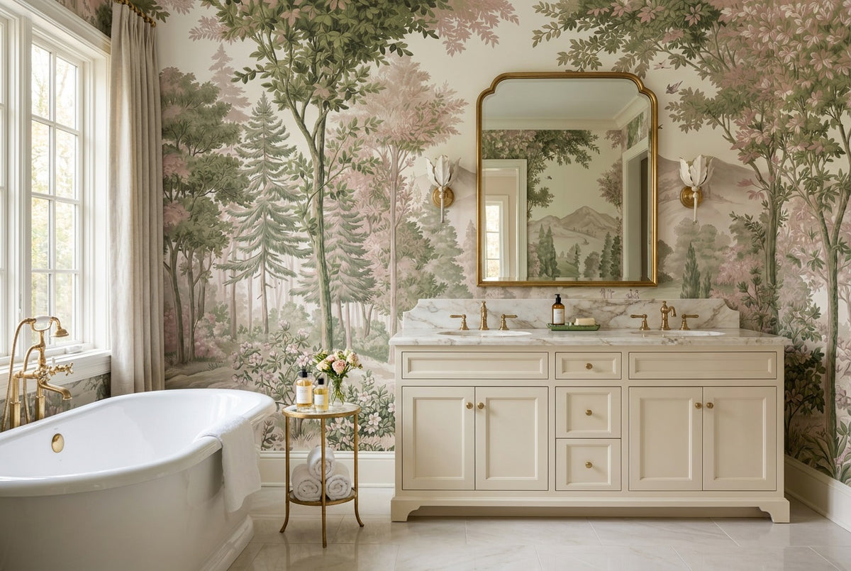 custom pink forest wallpaper mural bathroom self adhesive non woven vinyl removable