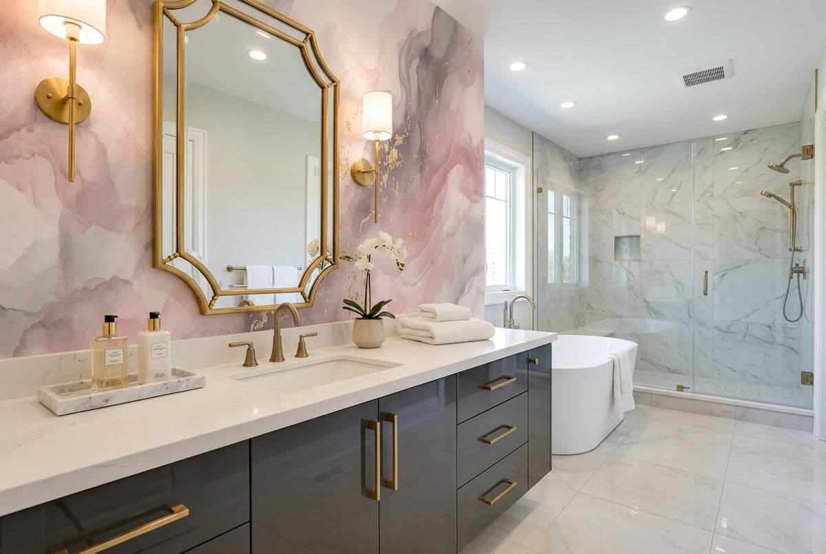 custom pink marble bathroom removable non woven vinyl self adhesive wallpaper mural