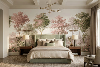 Pastel Pink and Green Forest Grove Wallpaper Mural