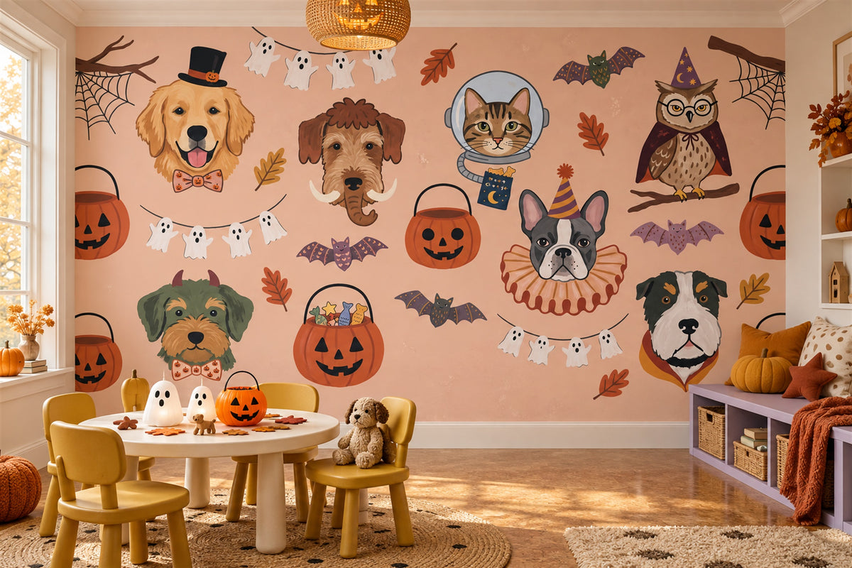 custom playroom peach dogs removable stick on non woven vinyl wallpaper mural