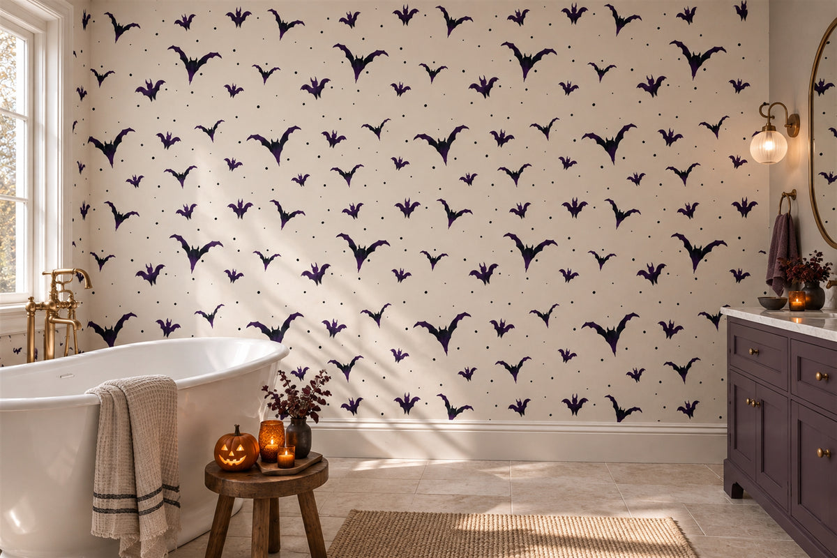 custom purple bats wallpaper mural bathroom peel and stick non woven vinyl removable