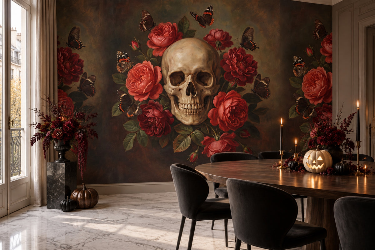 custom red skull wallpaper mural dining room peel and stick non woven vinyl removable