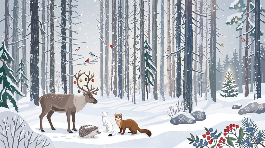 Pale Red Peaceful Nordic Winter Forest Wallpaper Mural in custom