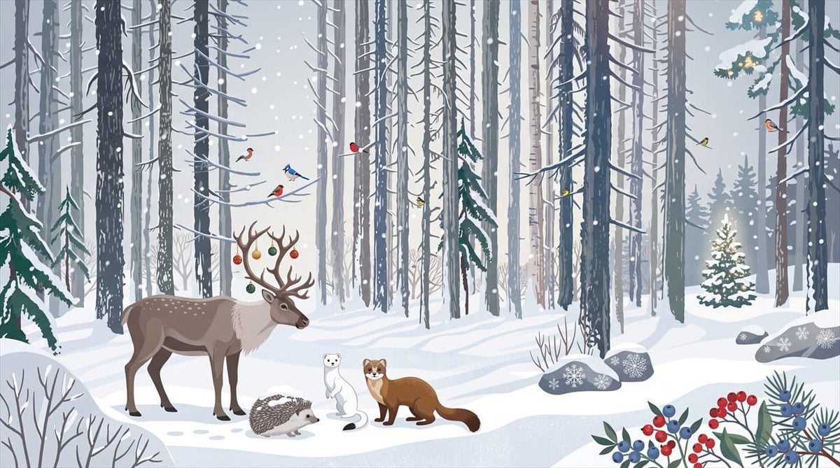 Pale Red Peaceful Nordic Winter Forest Wallpaper Mural in custom