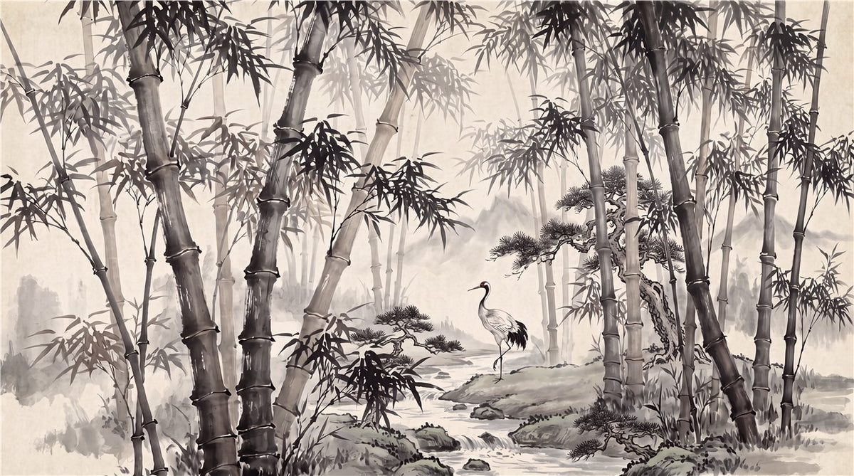 Black Chinese Ink Bamboo Forest Wallpaper Mural