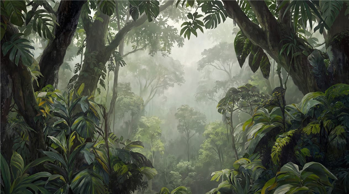 Layered Canopy Mist Green Jungle Wallpaper Mural in custom