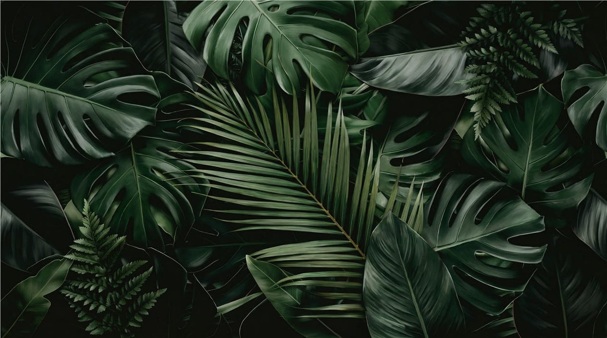 Emerald Monstera Palm Jungle Wallpaper Mural in custom
