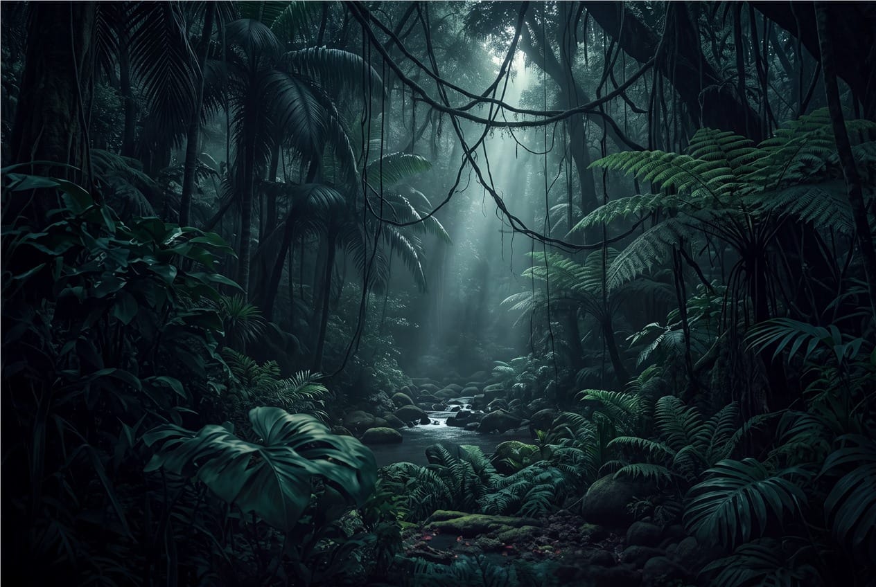 Teal Rainforest Stream Dark Jungle Wallpaper Mural