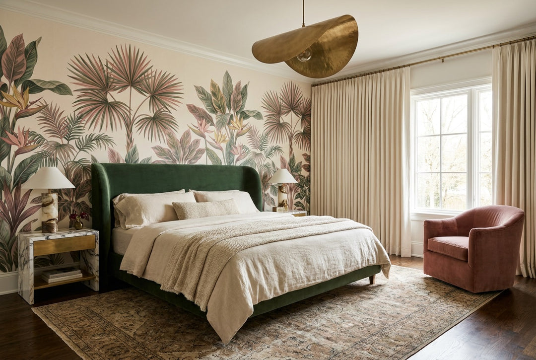 custom rose fan palms bedroom removable non woven vinyl self adhesive wallpaper mural