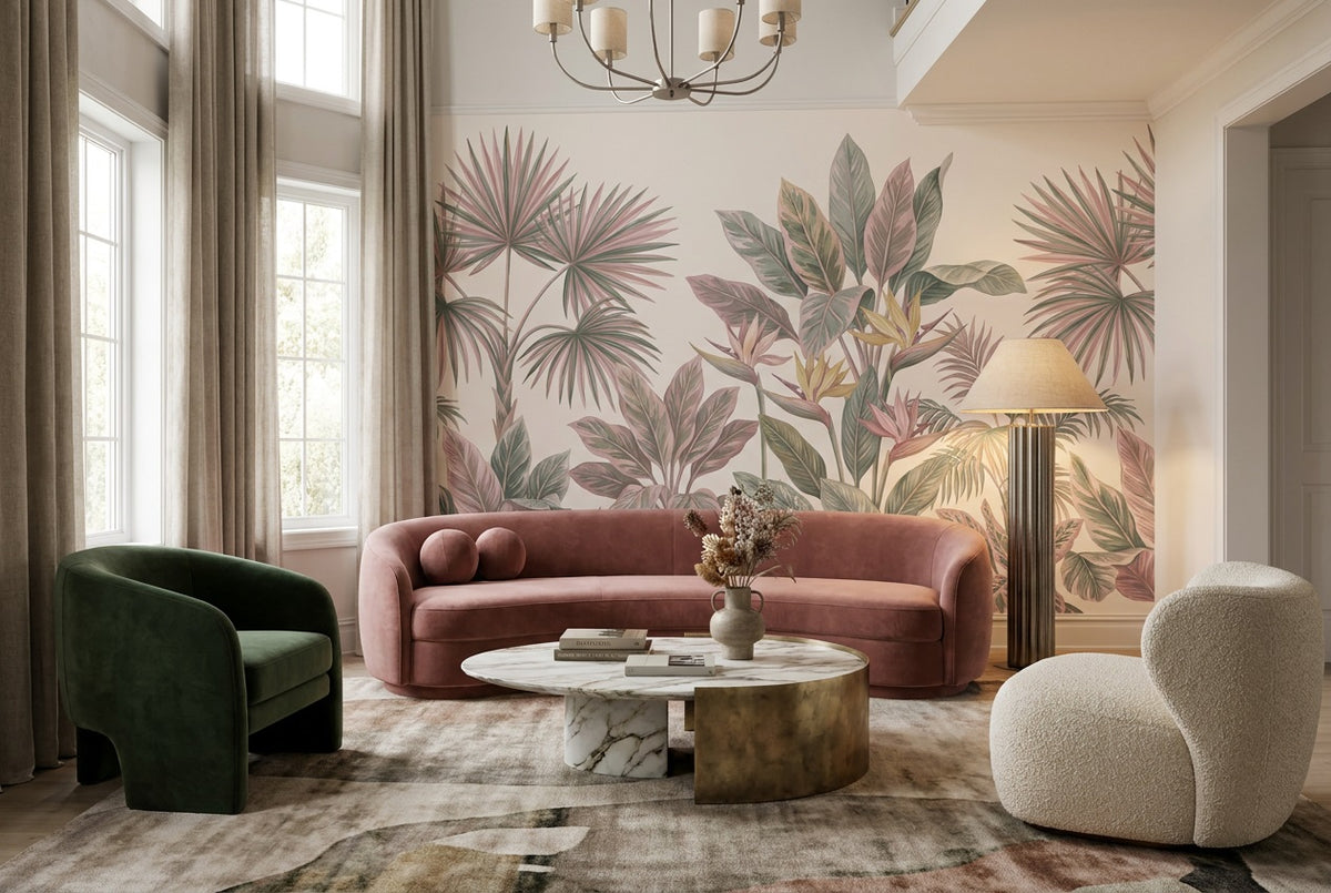 custom rose fan palms lounge removable non woven vinyl self adhesive wallpaper mural