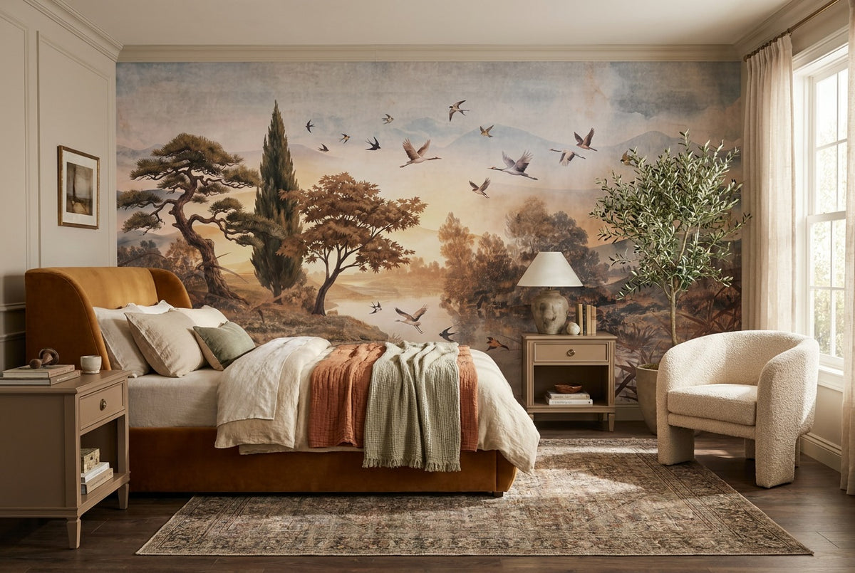 custom rust birds trees wallpaper mural kids room stick on non woven vinyl removable