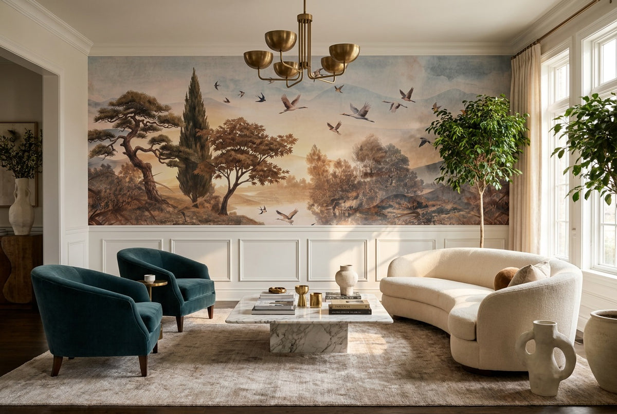 custom rust birds trees wallpaper mural lounge self adhesive non woven vinyl removable