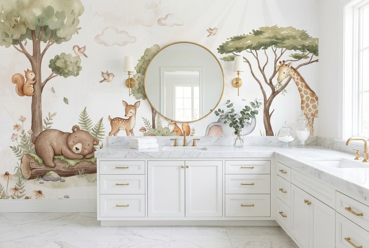 custom sage animals bathroom removable non woven vinyl self adhesive wallpaper mural