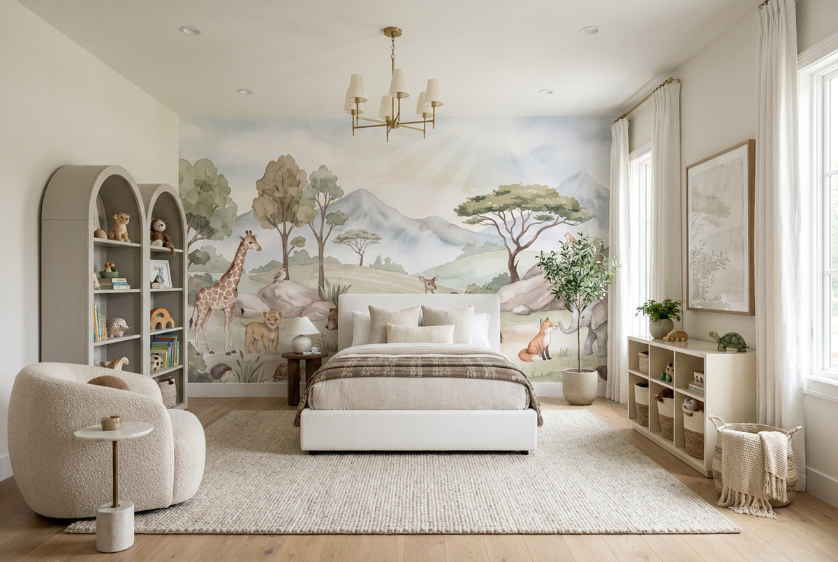 custom sage animals kids room removable non woven vinyl self adhesive wallpaper mural