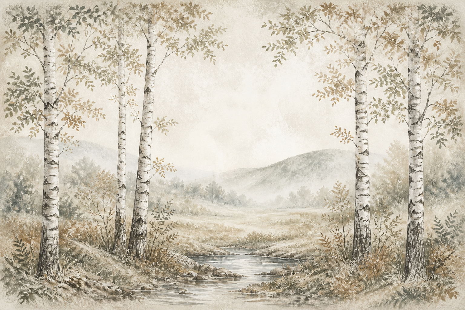 Sage Birch Wallpaper Mural