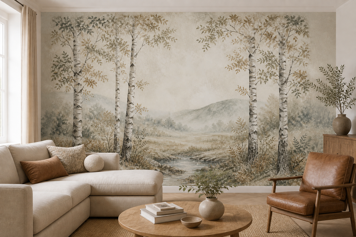 Sage Birch Wallpaper Mural product view