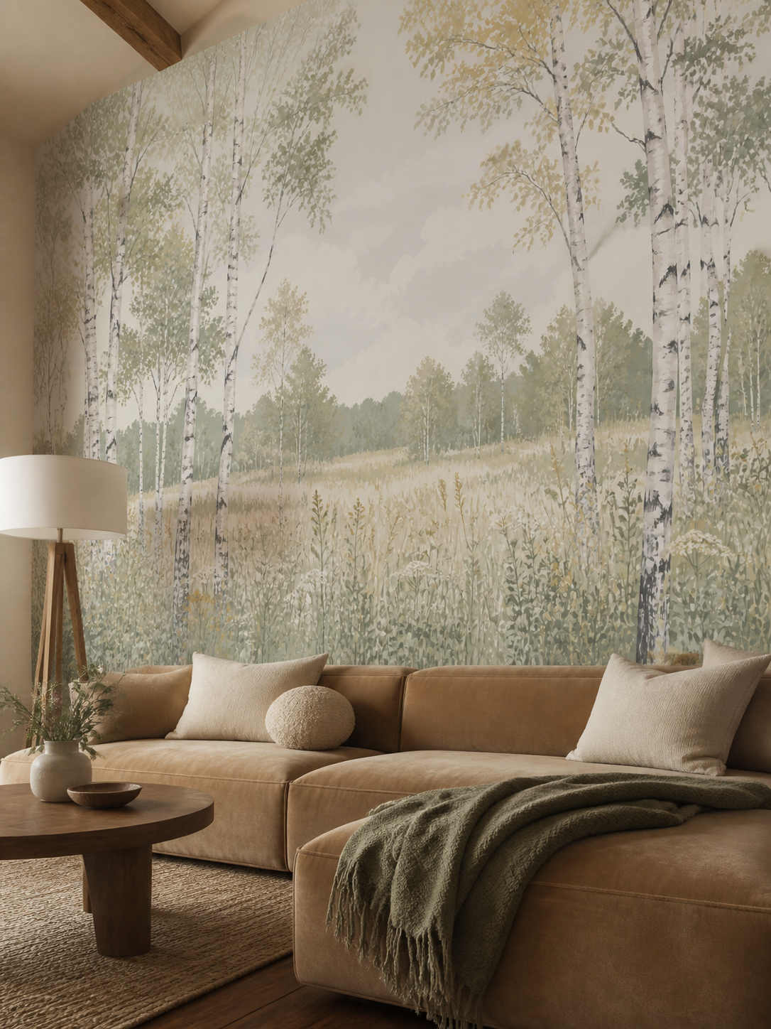 Sage Birch Wallpaper Mural product view