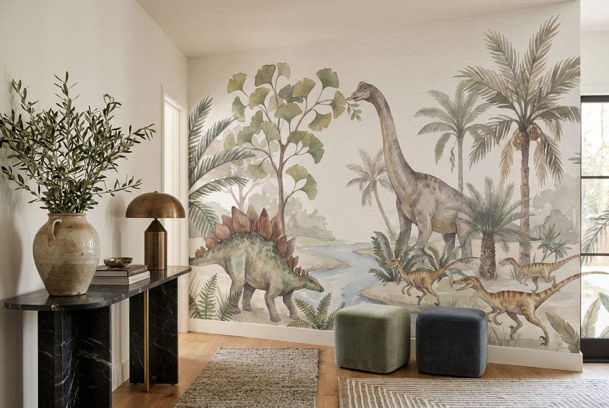 custom sage dinosaur hallway removable non woven vinyl self adhesive wallpaper mural