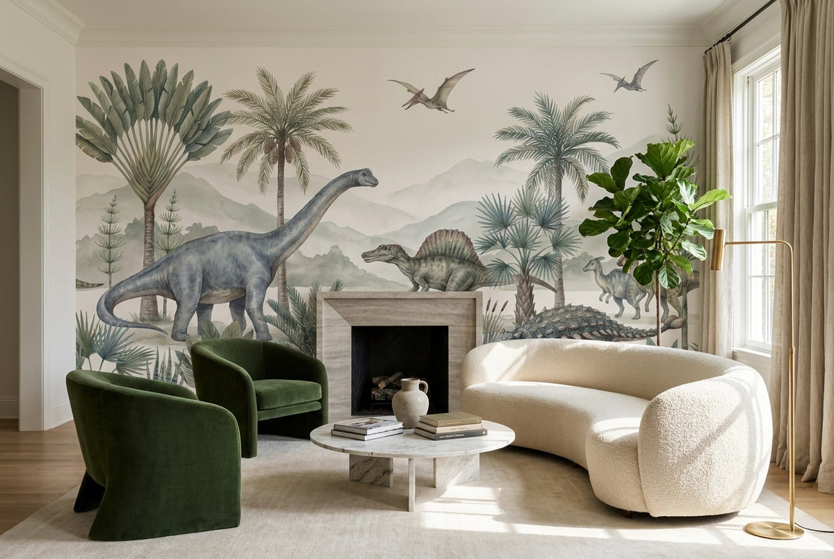 custom sage dinosaur lounge removable non woven vinyl self adhesive wallpaper mural