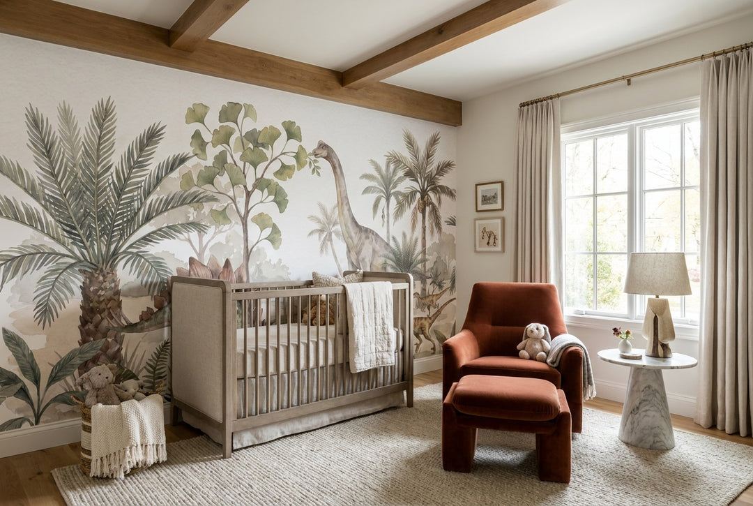 custom sage dinosaur nursery removable non woven vinyl peel and stick wallpaper mural
