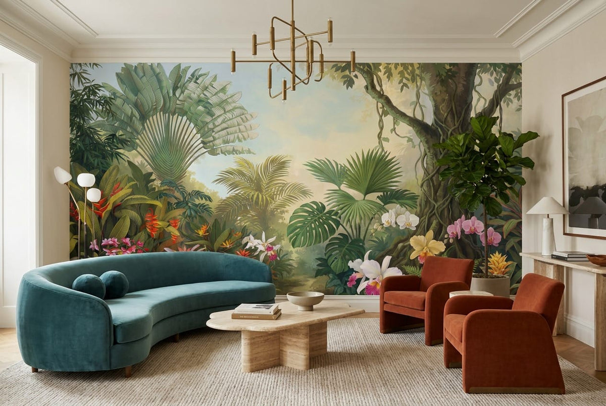 Sage Green Botanical Tropical Rainforest Wallpaper Mural scene image