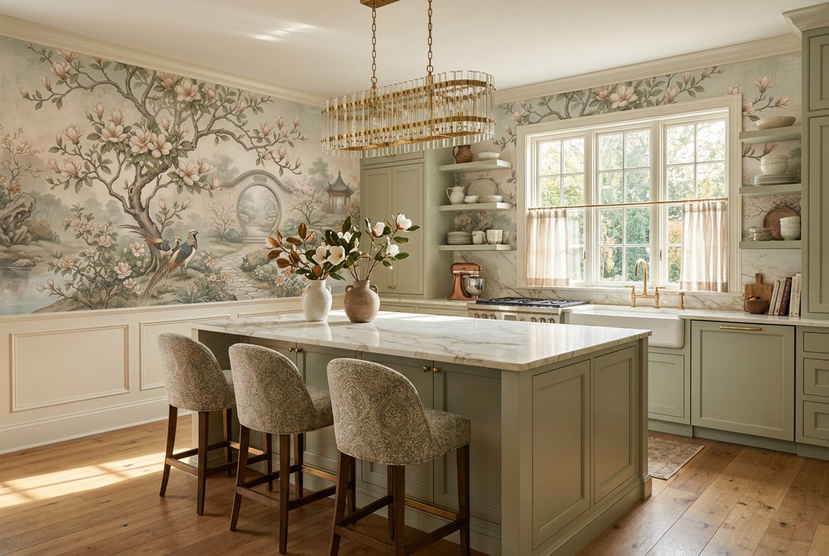 custom sage magnolia kitchen removable non woven vinyl self adhesive wallpaper mural